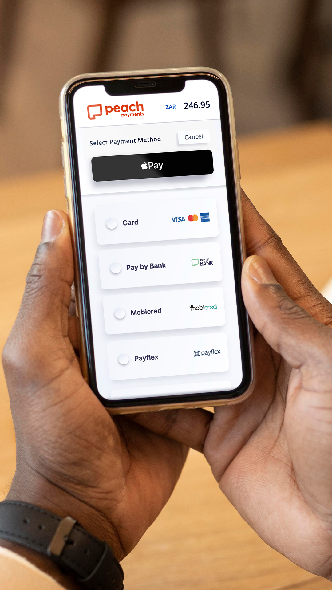 Peach Payments Checkout - Mobile In Hand Image - Vertical